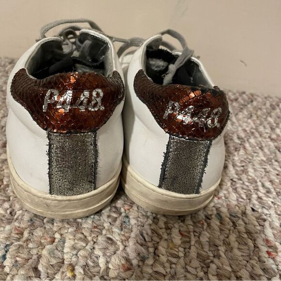 P448 John Leather Shoes White Copper Low Top Lace Casual Sneaker- Size 39 (9) - Picture 4 of 10